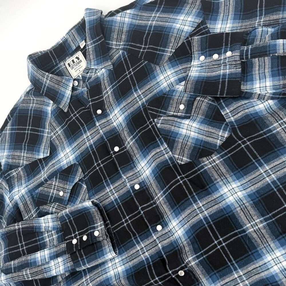 Ely Cattleman Lightweight Flannel Shirt 2XLT Tall Pearl Snap Pearl Snap Western